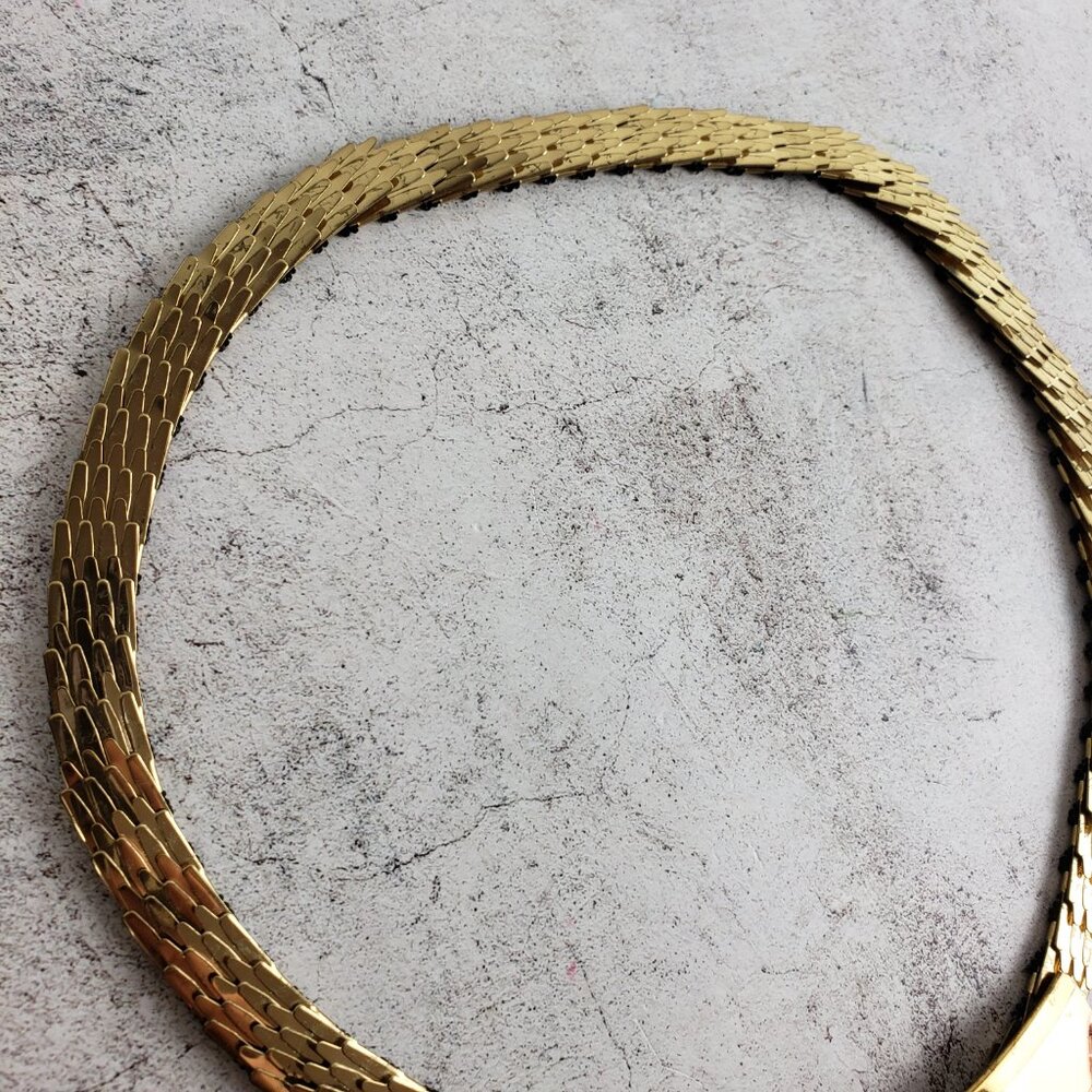Vintage Art Deco Gold Metallic Belt Skinny Fish Scale Elastic 80's Glam Disco - Picture 6 of 8
